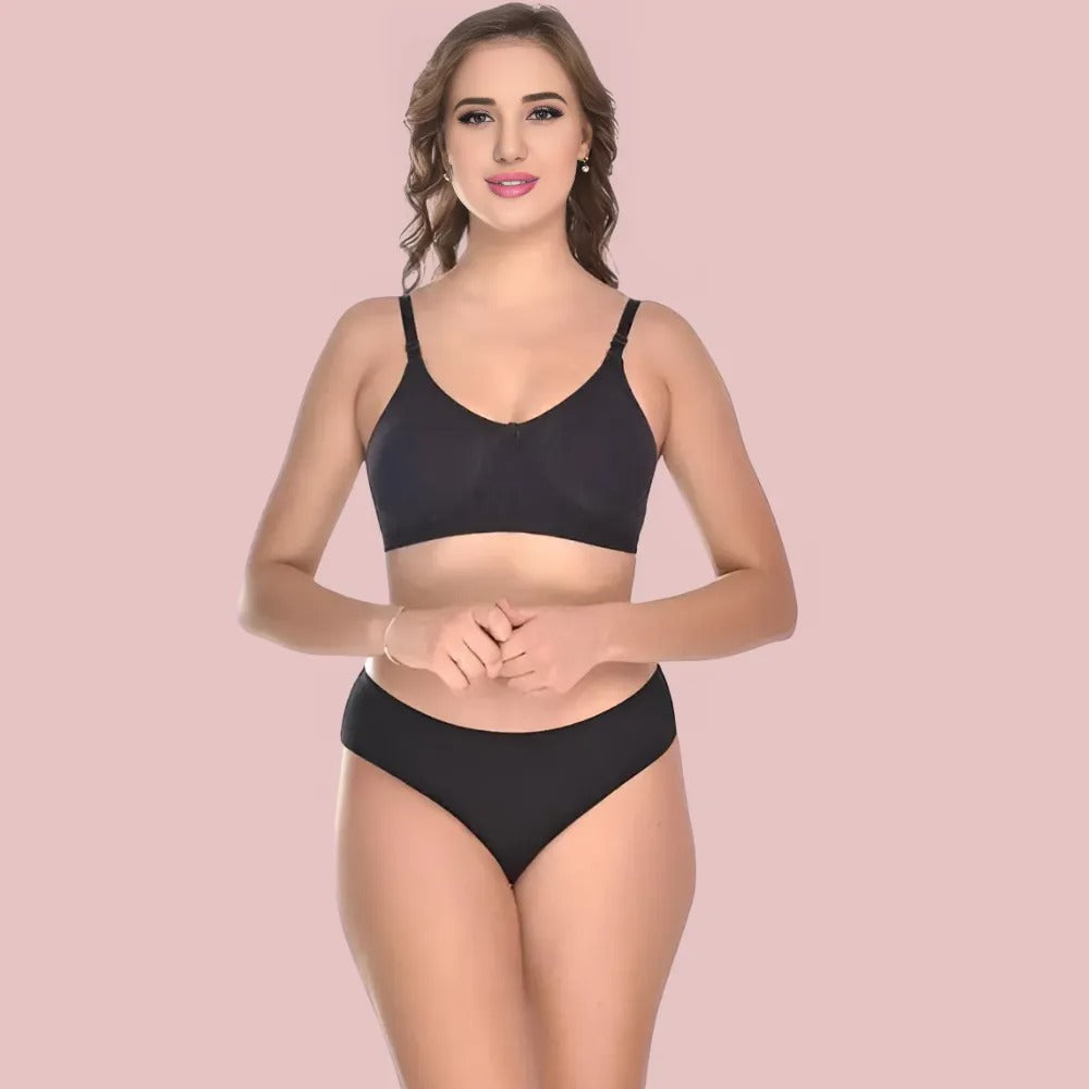 Women's Cotton Non-Padded Wire-Free Bra & Panty Set (Pack of 2)