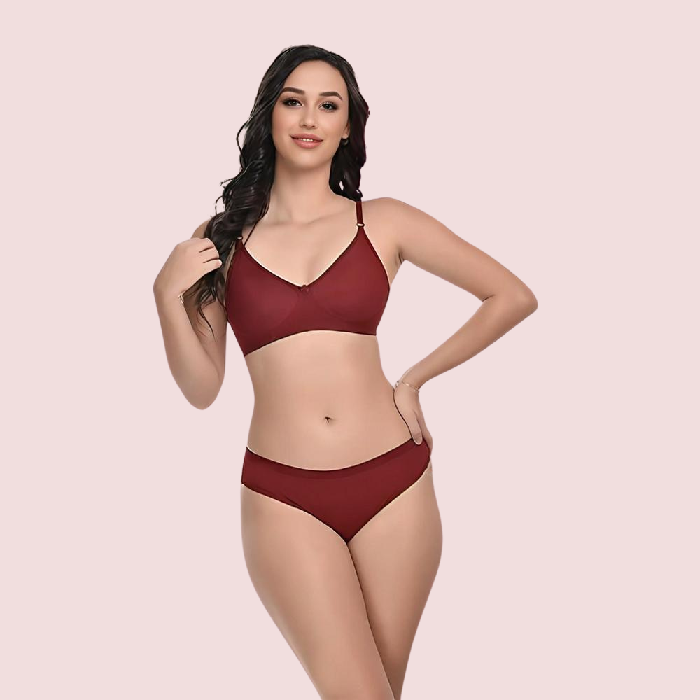 Women's Cotton Non-Padded Wire-Free Bra & Panty Set (Pack of 2)